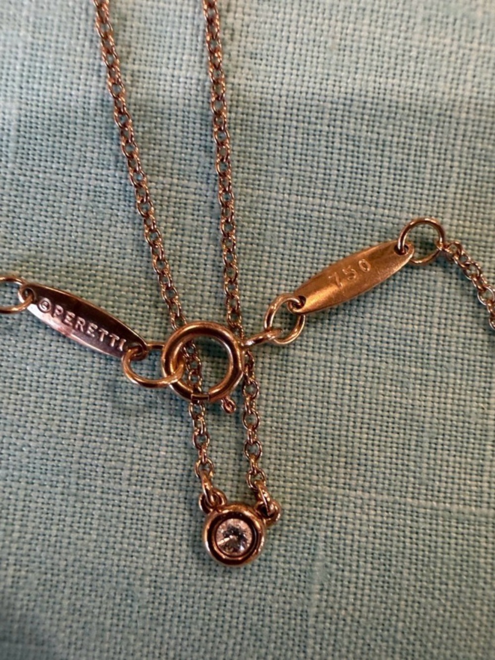 Tiffany & Co. Elsa Peretti Diamonds by the Yard 18K Rose Gold .03ct Necklace 16”